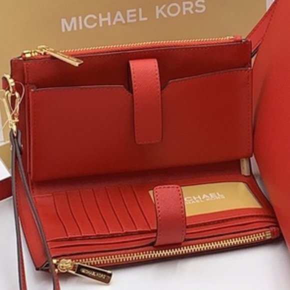 Michael Kors Large Double Zip Wristlet Leather Flame Color - Picture 15 of 16